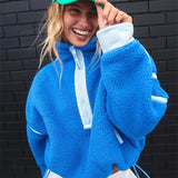 GETADME Casual Thickened Contrast Lamb Wool Women Jacket Autumn Winter Turn Down Collar Patchwork Coats Female Streetwear 2025 Warm Coat
