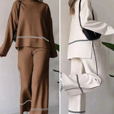 GETADME 여성 캐주얼 세트 봄 여름 패션 긴팔 O넥 루즈 슈트 여성 빈티지 포켓 탑 롱 와이드 레그 팬츠 2피스 아웃핏