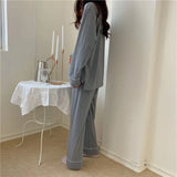 GETADME Casual Women's Pajamas Set Spring and Autumn New 2025 Pure Cotton Long Sleeves Long Pants Sweet School Style Homewear Set