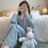 GETADME Casual Women's Pajamas Set Spring and Autumn New 2025 Pure Cotton Long Sleeves Long Pants Sweet School Style Homewear Set