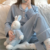 GETADME Casual Women's Pajamas Set Spring and Autumn New 2025 Pure Cotton Long Sleeves Long Pants Sweet School Style Homewear Set