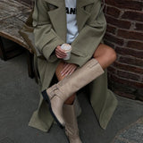 GETADME Casual Woolen Lapel Long Coats With Belt Women Elegant Chic Solid Double Breasted Jackets Female Autumn High Street Overcoats