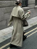 GETADME Casual Woolen Lapel Long Coats With Belt Women Elegant Chic Solid Double Breasted Jackets Female Autumn High Street Overcoats