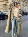 GETADME Casual Woolen Lapel Long Coats With Belt Women Elegant Chic Solid Double Breasted Jackets Female Autumn High Street Overcoats