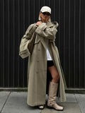 GETADME Casual Woolen Lapel Long Coats With Belt Women Elegant Chic Solid Double Breasted Jackets Female Autumn High Street Overcoats