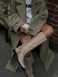 GETADME Casual Woolen Lapel Long Coats With Belt Women Elegant Chic Solid Double Breasted Jackets Female Autumn High Street Overcoats
