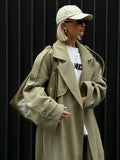 GETADME Casual Woolen Lapel Long Coats With Belt Women Elegant Chic Solid Double Breasted Jackets Female Autumn High Street Overcoats