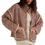 GETADME Chaqueta de mujer Winter Jacket Women Autumn Flower Printed Thin Pocket Decoration Cardigan Cotton Coat Women's Top
