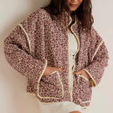 GETADME Chaqueta de mujer Winter Jacket Women Autumn Flower Printed Thin Pocket Decoration Cardigan Cotton Coat Women's Top
