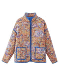 GETADME Chaqueta de mujer Winter Jacket Women Autumn Flower Printed Thin Pocket Decoration Cardigan Cotton Coat Women's Top