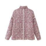 GETADME Chaqueta de mujer Winter Jacket Women Autumn Flower Printed Thin Pocket Decoration Cardigan Cotton Coat Women's Top