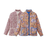 GETADME Chaqueta de mujer Winter Jacket Women Autumn Flower Printed Thin Pocket Decoration Cardigan Cotton Coat Women's Top