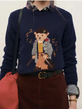 GETADME Chic Design Jacquard Sweaters Vintage Bear Cartoon Pattern Jumper Tops Korean Preppy Style Women Winter Cashmere Knitwear Tops