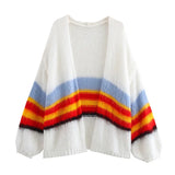 GETADME Chic Knitted Cardigan Autumn Winter Women Coat Trend Stripes Fluffy Sweater Designs Long Sleeve Tops Casual Loose Jumpers New