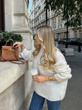 GETADME Chic O-neck Mohair Thick Knitted Sweater Women Casual White Loose Cashmere Pullover 2024 Lady Autumn Classic Daily Knitwear New