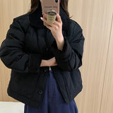 GETADME Chic Patchwork Cropped Jacket Autumn Winter Women Cotton-padded Jacket Lightweight Coat Pocket Long Sleeve Warm Design Coats