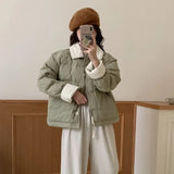 GETADME Chic Patchwork Cropped Jacket Autumn Winter Women Cotton-padded Jacket Lightweight Coat Pocket Long Sleeve Warm Design Coats