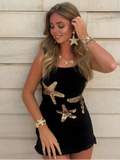 GETADME Chic Sparkling Star Print Ruffle Women Mini Dresses Elegant Sleeveless Backless Pleated Knit Prom Dresses 2025 Female Party Robe