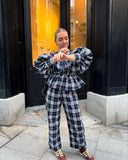 GETADME Classic Plaid Long Sleeves Woman Casual Pants Set Elegant V Neck Buttons Patchwork Trousers Suit 2025 Spring Lady Streetwear