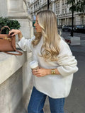 GETADME Classic White O-neck Cashmere Sweater For Women Casual Loose Long Sleeve Knitted Jumper 2024 Autumn Lady High Street Pullovers