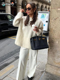GETADME Classic White O-neck Cashmere Sweater For Women Casual Loose Long Sleeve Knitted Jumper 2024 Autumn Lady High Street Pullovers