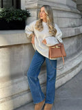 GETADME Classic White O-neck Cashmere Sweater For Women Casual Loose Long Sleeve Knitted Jumper 2024 Autumn Lady High Street Pullovers