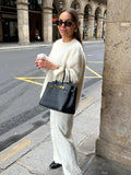 GETADME Classic White O-neck Cashmere Sweater For Women Casual Loose Long Sleeve Knitted Jumper 2024 Autumn Lady High Street Pullovers