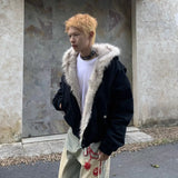 GETADME Cleanfit Fur Collar And Velvet Padded Warm Work Jacket Men's And Women's Y2K New Harajuku Gothic Casual Joker Jacket Street Wear