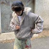 GETADME Cleanfit Fur Collar And Velvet Padded Warm Work Jacket Men's And Women's Y2K New Harajuku Gothic Casual Joker Jacket Street Wear
