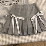 Getadme 대학 스타일 자수 문자 느슨한 스웨트셔츠 거리 Y2K 하이 웨이스트 리본 플리츠 스커트 정장 회색 봄 원피스 여성 정장