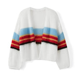 GETADME Combhasaki Women Y2K Open Front Loose Sweaters Fuzzy Lightweight Stripe Print Contrast Color Long Sleeve Knitwear Cardigans Coat