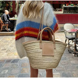 GETADME Combhasaki Women Y2K Open Front Loose Sweaters Fuzzy Lightweight Stripe Print Contrast Color Long Sleeve Knitwear Cardigans Coat