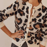 GETADME Combhasaki Women's Y2K Vintage Sweaters Aesthetic Striped Leopard Print Patchwork Button-down Round Neck Loose Fit Knitwear Coat
