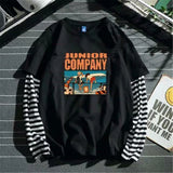 T-shirt GETADME à rayures patchwork tendance pour homme, coupe oversize automne, manches longues, style gothique japonais.