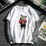 T-shirt GETADME à rayures patchwork tendance pour homme, coupe oversize automne, manches longues, style gothique japonais.