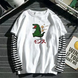 T-shirt GETADME à rayures patchwork tendance pour homme, coupe oversize automne, manches longues, style gothique japonais.