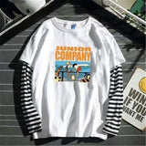 T-shirt GETADME à rayures patchwork tendance pour homme, coupe oversize automne, manches longues, style gothique japonais.
