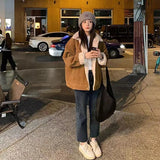 GETADME Corduroy jacket for women autumn and winter new Korean style loose lamb wool plus velvet student corduroy top trendy coat