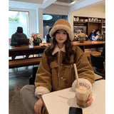GETADME Corduroy jacket for women autumn and winter new Korean style loose lamb wool plus velvet student corduroy top trendy coat