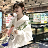 GETADME Cotton Floral Embroidery Hooded Sweatshirt for Autumn and Winter Thick American Style New Sweet Pullover Jacket Loose Top