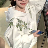 GETADME Cotton Floral Embroidery Hooded Sweatshirt for Autumn and Winter Thick American Style New Sweet Pullover Jacket Loose Top