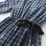 Getadme Cotton Linen Bohemian Women Dresses 2025 New Summer Puff Sleeve Holiday Beach Dress Elegant Plaid Bowtie Sundress Vestidos
