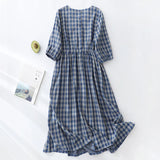 Getadme Cotton Linen Bohemian Women Dresses 2025 New Summer Puff Sleeve Holiday Beach Dress Elegant Plaid Bowtie Sundress Vestidos