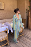 GETADME Crochet Colorful Stripe Maxi Dress Women Flare Sleeve V-neck High Split Sexy Long Dresses 2025 New Autumn Beach Banquet Vestidos