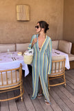GETADME Crochet Colorful Stripe Maxi Dress Women Flare Sleeve V-neck High Split Sexy Long Dresses 2025 New Autumn Beach Banquet Vestidos