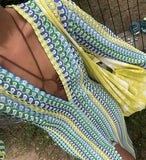 GETADME Crochet Colorful Stripe Maxi Dress Women Flare Sleeve V-neck High Split Sexy Long Dresses 2025 New Autumn Beach Banquet Vestidos