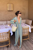 GETADME Crochet Colorful Stripe Maxi Dress Women Flare Sleeve V-neck High Split Sexy Long Dresses 2025 New Autumn Beach Banquet Vestidos