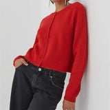 GETADME Crochet Knit Cardigans Women Slim Crew Neck Vintage Y2k Long Sleeve Single Breasted Sweaters 2025 Autumn Lady Versatile Sweater