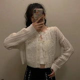 GETADME Cropped Cardigan Women Hollow Out Pure Color Soft Spring Design Students Korean Style Ladies Leisure Fashion Sweet Simple Cozy