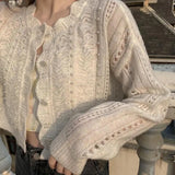 GETADME Cropped Cardigan Women Hollow Out Pure Color Soft Spring Design Students Korean Style Ladies Leisure Fashion Sweet Simple Cozy